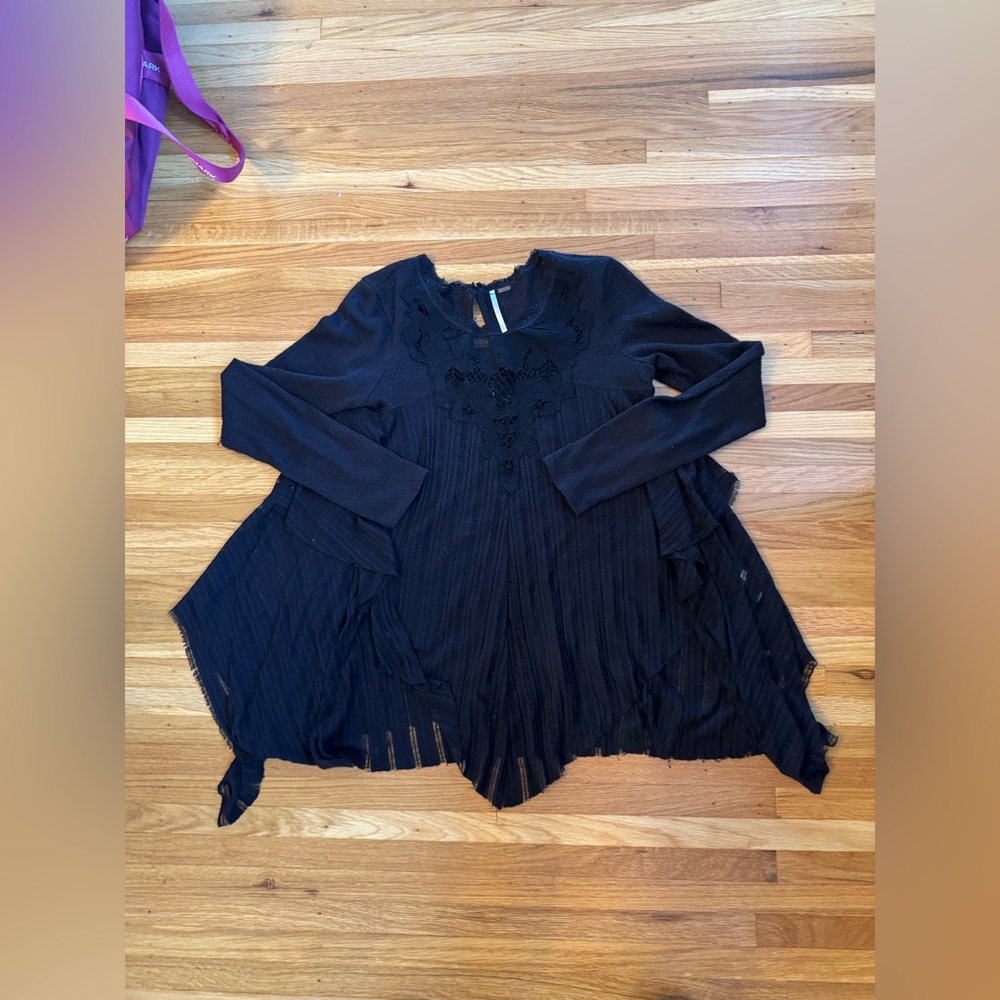 Free People Flowy Black Lace Tunic Top